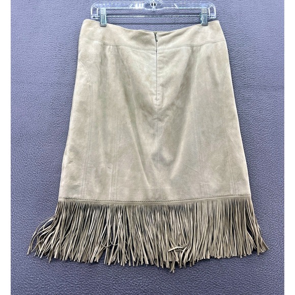 Juliana Skirt Womens 6 Tan Suede Leather Fringe Midi Skirt Boho Western Lined - Picture 6 of 10